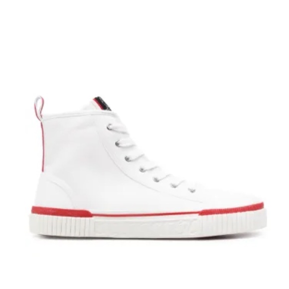 Christian Louboutin Pedro Canvas High-Top Sneakers White Red Men’s EU 45/US 12 - Picture 1 of 10